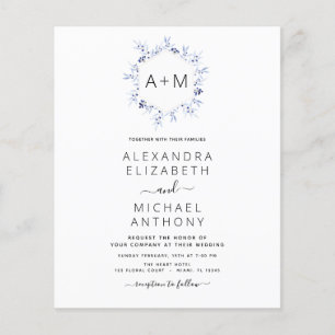 Budget Monogram Dusty Blue Floral Wedding Flyer