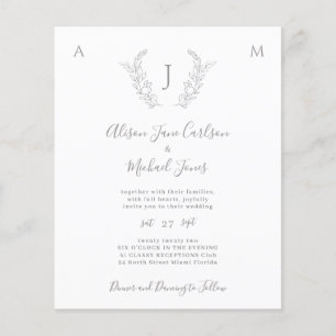 Budget monogram elegant leaves wedding invitation flyer
