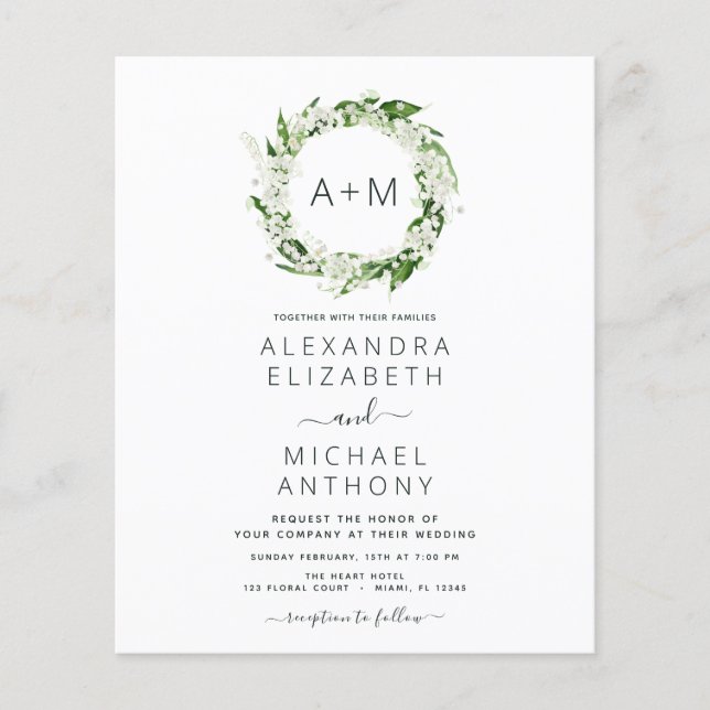 Budget Monogram Emerald Green Greenery Wedding Flyer (Front)