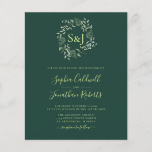 Budget Monogram Emerald Green Wedding Invitation