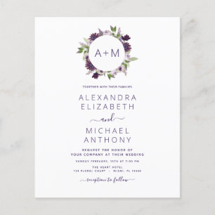 Budget Monogram Floral Dusty Purple Wedding Flyer