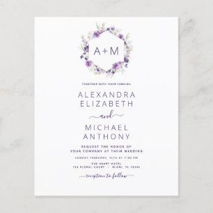 Budget Monogram Floral Dusty Purple Wedding Flyer