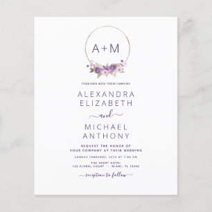 Budget Monogram Floral Dusty Purple Wedding Flyer