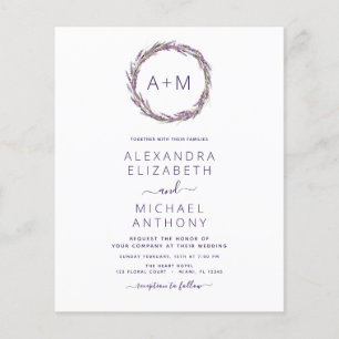 Budget Monogram Floral Dusty Purple Wedding Flyer