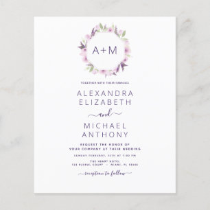 Budget Monogram Floral Dusty Purple Wedding Flyer