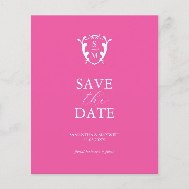 Budget Monogram Fuchsia Save The Date Flyer (Front)