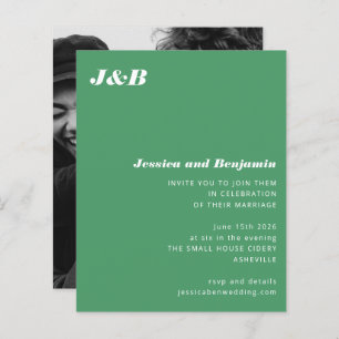 Budget Monogram Green Photo Wedding Invitation