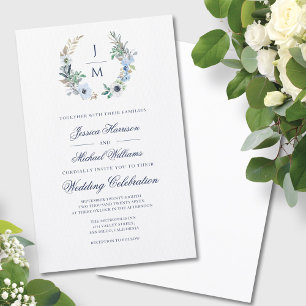 Budget Monogram Greenery Wreath Wedding Invitation