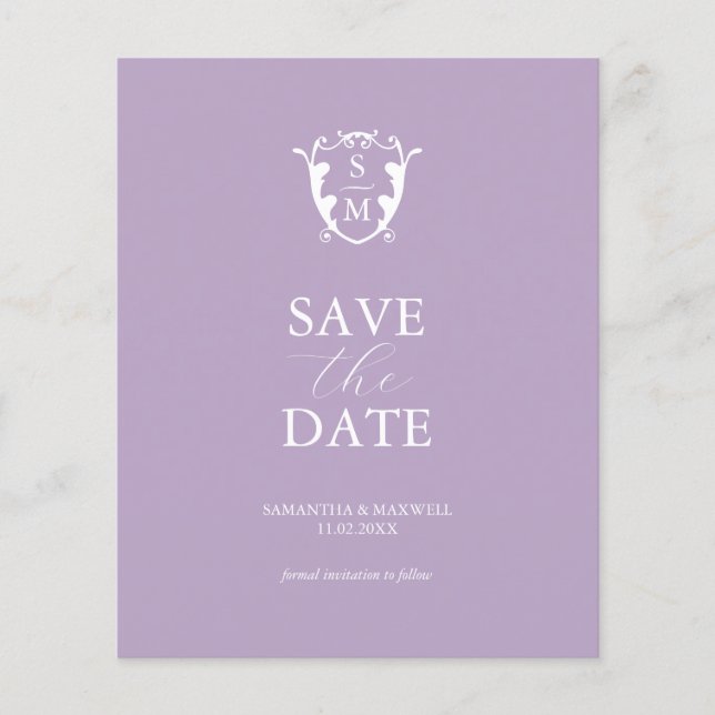 Budget Monogram Lilac Save The Date Flyer (Front)