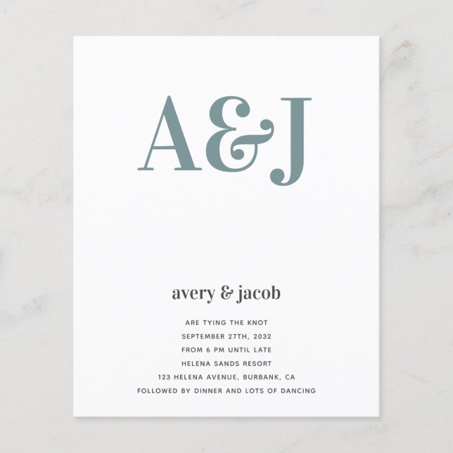 Budget Monogram QR Code Wedding Invitation Flyer (Front)