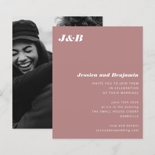 Budget Monogram Rose Photo Wedding Invitation (Front/Back)