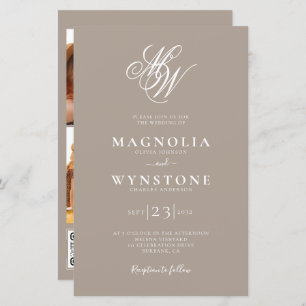 Budget Monogram Wedding Invitation   Taupe QR Code