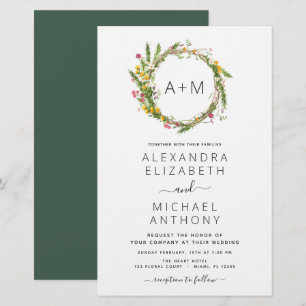 Budget Monogram Wildflowers Emerald Green Wedding