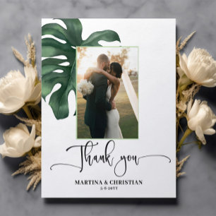 Budget Monstera Leaf Wedding Thank you Flat Card