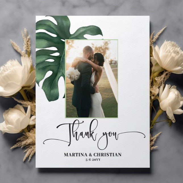 Budget Monstera Leaf Wedding Thank you Flat Card (Creator Uploaded)