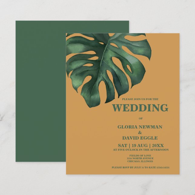 Budget Monstera Tropical Leaf  Wedding Invitation (Front/Back)