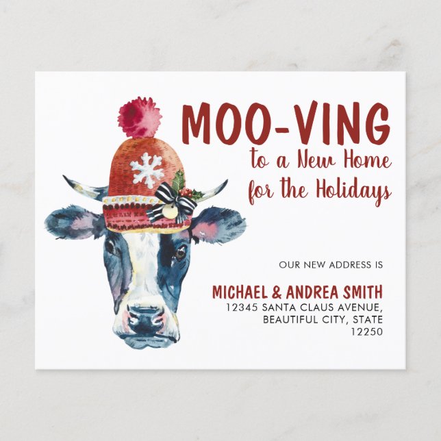 Budget Moo-ving New Home Cow Holiday Moving Card (Front)