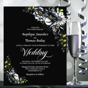 Budget Moody Black Floral Wedding Invitation