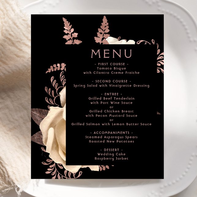 Budget Moody Floral Ivory Rose Gold Wedding Menu (Creator Uploaded)