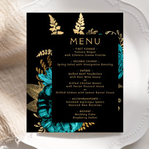 Budget Moody Floral Turquoise Gold Wedding Menu