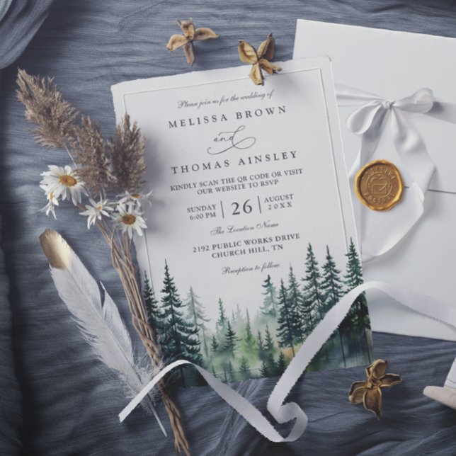 Budget mountain destination rustic qr code wedding invitation (Creator Uploaded)