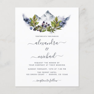 Budget Mountain Rustic Watercolor Greenery Wedding Flyer