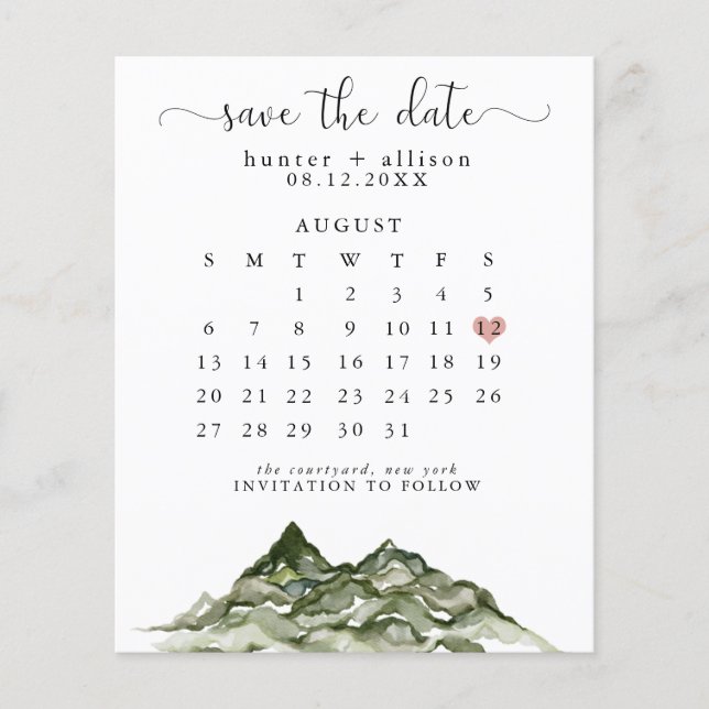 Budget Mountain Save The Date Calendar (Front)