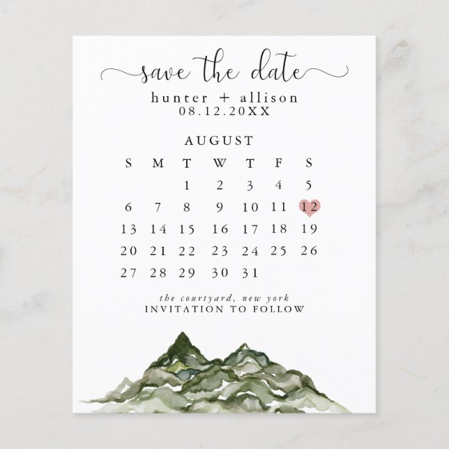 Budget Mountain Save The Date Calendar Flyer (Front)