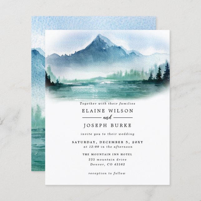 Budget Mountains Lake Wedding Invitation (Front/Back)