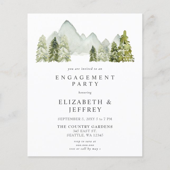 Budget Mountains Pine Engagement Party Invitation (Front)