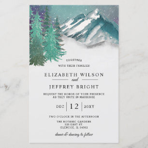 Budget Mountains Pine Winter Wedding Invitation