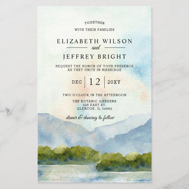Budget Mountains Winter Wedding Invitation (Front)