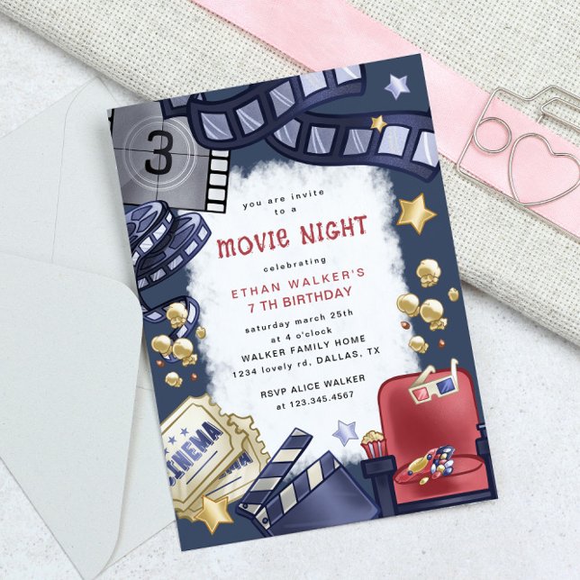 Budget Movie Night Kids Birthday Invitation (Creator Uploaded)