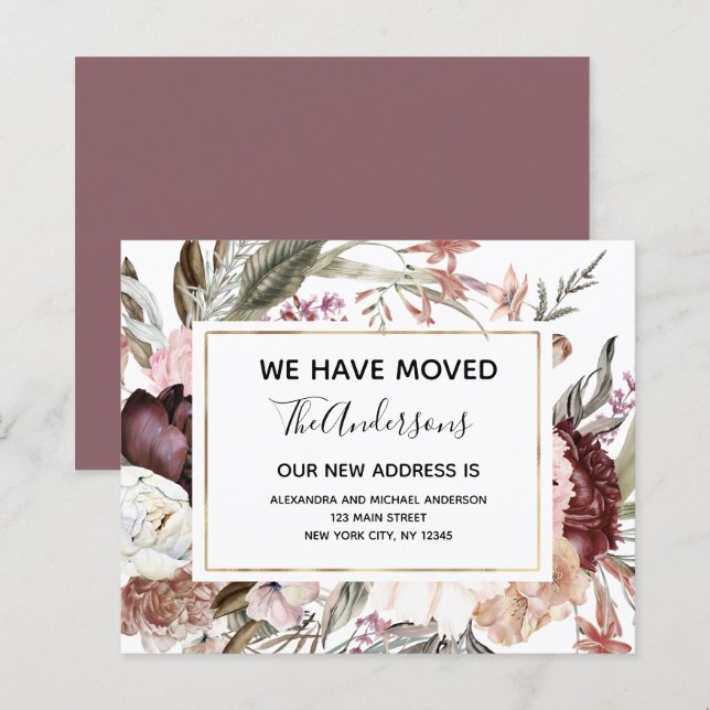 Budget Moving Announcement Boho Mauve Floral (Front/Back)