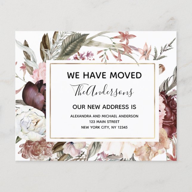Budget Moving Announcement Boho Mauve Floral Flyer (Front)