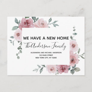 Budget Moving Announcement Dusty Pink Floral Postc Postcard