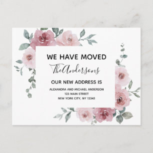 Budget Moving Announcement Dusty Pink Floral Postcard