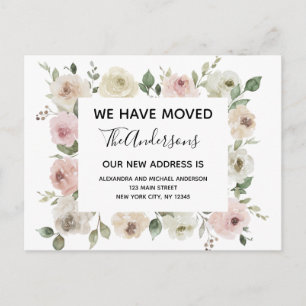 Budget Moving Announcement Dusty Pink Floral Postcard