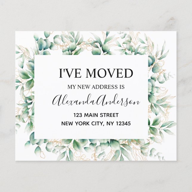 Budget Moving Announcement Eucalyptus Greenery Flyer (Front)