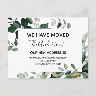 Budget Moving Announcement Eucalyptus Greenery Postcard