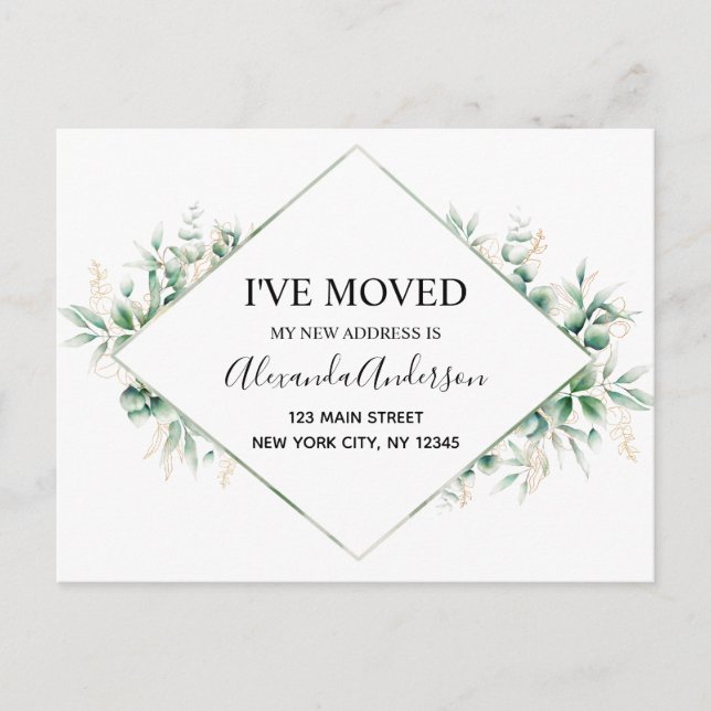Budget Moving Announcement Eucalyptus Greenery Postcard (Front)