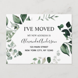 Budget Moving Announcement Eucalyptus Greenery Postcard