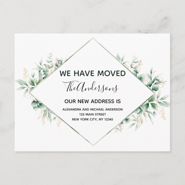 Budget Moving Announcement Eucalyptus Greenery Postcard (Front)
