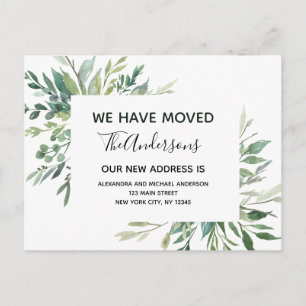 Budget Moving Announcement Eucalyptus Greenery Postcard