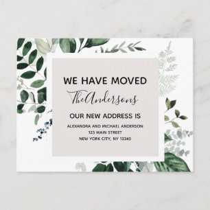 Budget Moving Announcement Eucalyptus Greenery Postcard