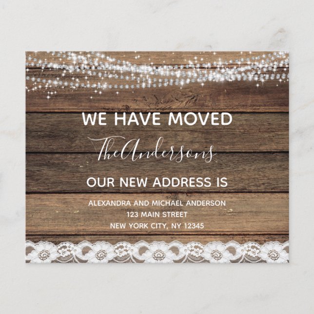 Budget Moving Announcement Rustic Farmhouse Wood (Front)