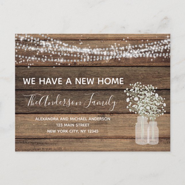 Budget Moving Announcement Rustic Farmhouse Wood Postcard (Front)