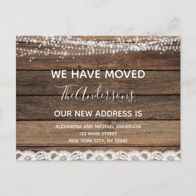 Budget Moving Announcement Rustic Farmhouse Wood Postcard (Front)