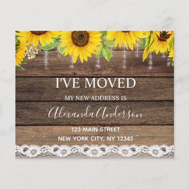 Budget Moving Announcement Rustic Sunflower Wood Flyer (Front)