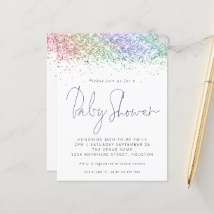 Budget Multi Colour Glitter Baby Shower Invitation